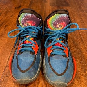 Nike Kyrie sneakers on blue tie dye